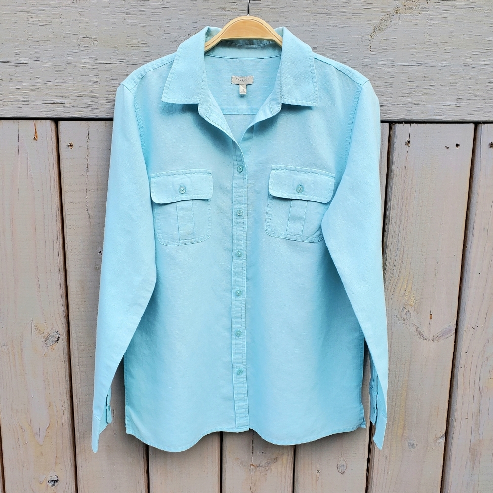 Talbots Women's Linen & Cotton Long Sleeve Button-Up Shirt Sz. S Casual Chic EUC